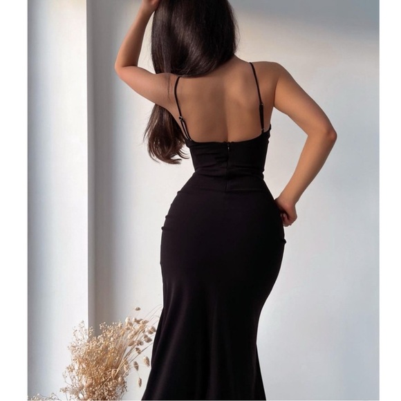 Zara Black Draped Strappy Ruched Midi Dress | Size Small Blogger Favorite - Picture 6 of 13